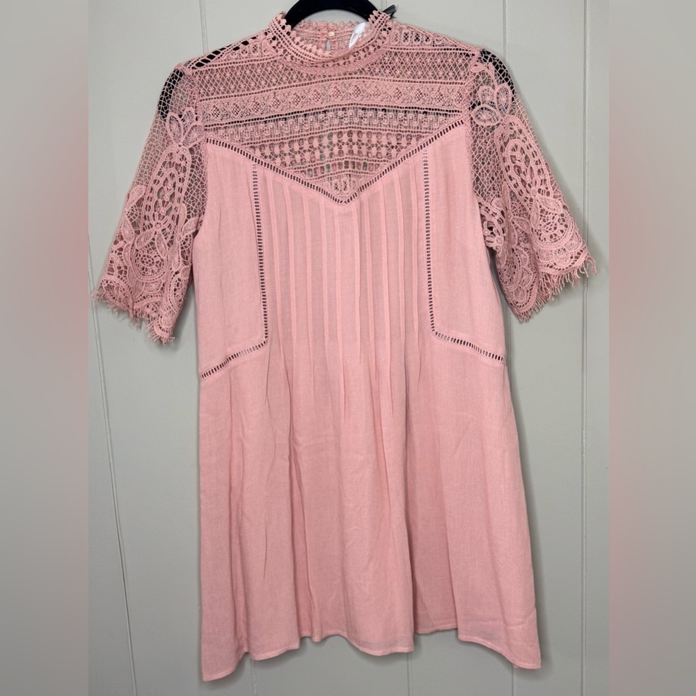 NWT P. Cill Crochet Lace Short Sleeve High Neck Dress Womens Size Medium - Picture 9 of 9